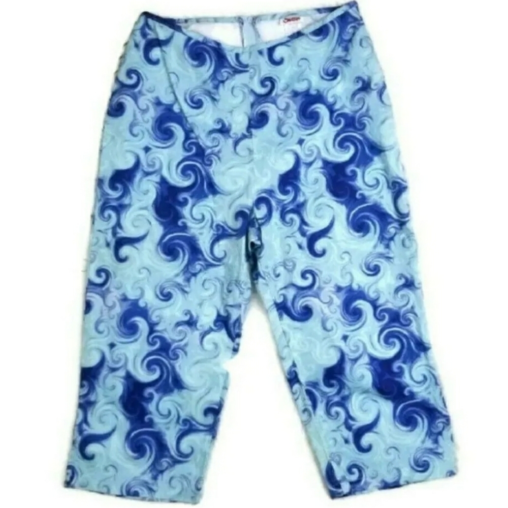 Suen Vintage Blue Swirl Print Stretch Capri Crop